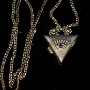 Unique Vintage silver 925 Gold Triangle Devil Eye locket pendant Necklace